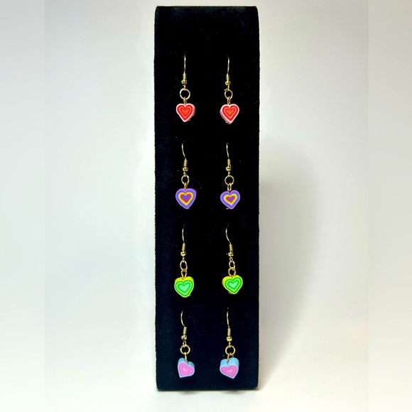 Rubber Heart Earrings with 18k Gold Plated Wires Set of 4 - Picture 1 of 5